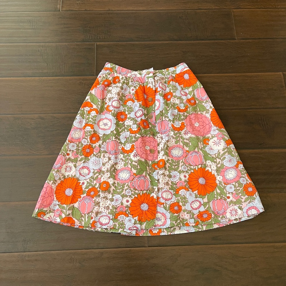 Talbots Women's Petite Small Cotton Boho Floral Midi Skirt with Pockets NWT!